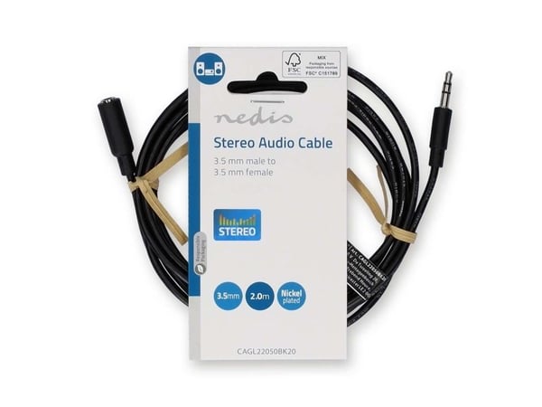 Nedis CAGL22050BK20, 3.5mm, Hankjønn, 3.5mm, Hunkjønn, 2 m, Sort