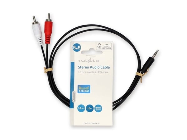 Nedis CAGL22200BK10, 3.5mm, Hankjønn, 2 x RCA, Hankjønn, 1 m, Sort