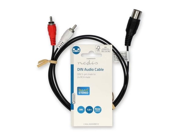 Nedis CAGL20200BK10, DIN (5-pin), Hankjønn, 2 x RCA, Hankjønn, 1 m, Sort