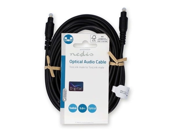 Nedis CAGL25000BK50, TOSLINK, Hankjønn, TOSLINK, Hankjønn, 5 m, Sort