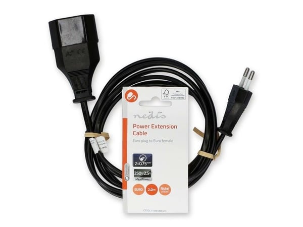 Nedis CEGL11085BK20, 2 m, CEE7/16, CEE7/16, CEE7/16, 250 V