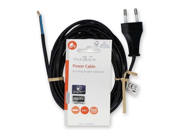 Nedis CEGL11700BK30, 3 m, Virtapistoke tyyppi C, H03VVH2-F