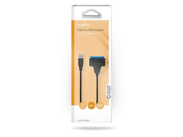 Nedis CCGB75100BK05, USB-A, SATA 22-Pin, 0,3 m, Sort