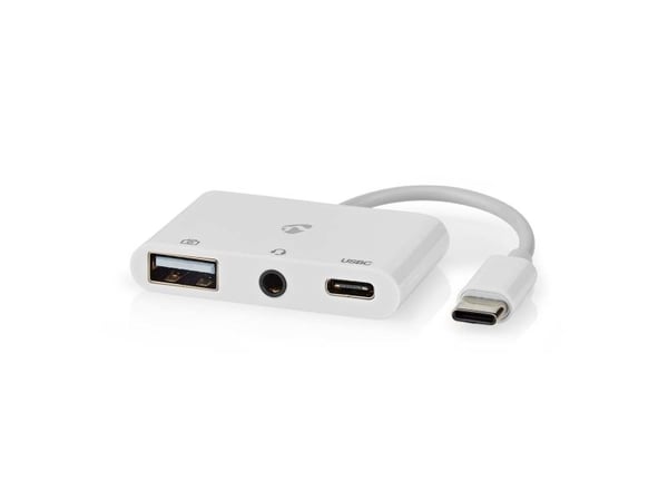 Nedis - USB-C til hodetelefons-jakkadapter - 24 pin USB-C hann til mini-phone stereo 3.5 mm, 24 pin USB-C, USB hunn - hvit