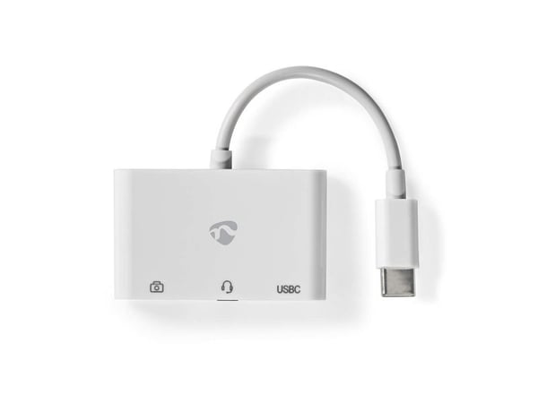 Nedis - USB-C til hodetelefons-jakkadapter - 24 pin USB-C hann til mini-phone stereo 3.5 mm, 24 pin USB-C, USB hunn - hvit