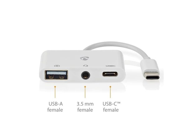 Nedis - USB-C til hodetelefons-jakkadapter - 24 pin USB-C hann til mini-phone stereo 3.5 mm, 24 pin USB-C, USB hunn - hvit