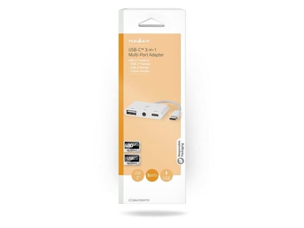 Nedis - USB-C til hodetelefons-jakkadapter - 24 pin USB-C hann til mini-phone stereo 3.5 mm, 24 pin USB-C, USB hunn - hvit