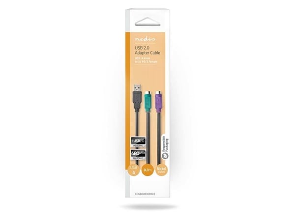 Nedis CCGB60830BK03, 0,3 m, USB A, 5-p DIN, Hankjønn, Hunkjønn, Sort