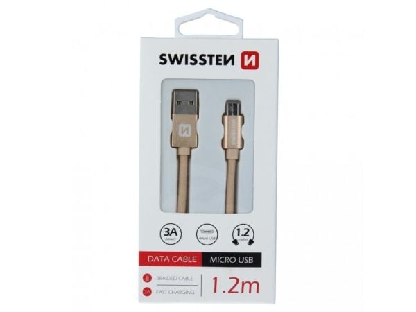Swissten 71521204, 1.2 m, USB A, Micro-USB B, 480 Mbit/s, kultainen