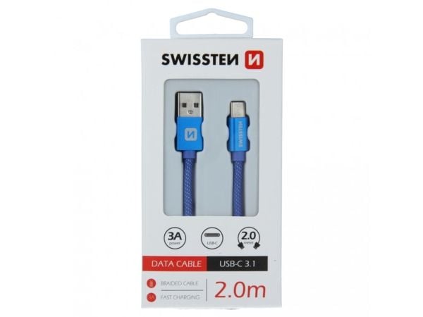 Swissten 71521308, 2 m, USB A, USB C, USB 3.2 Gen 1 (3.1 Gen 1), 0,48 Gbit/sek, Blå