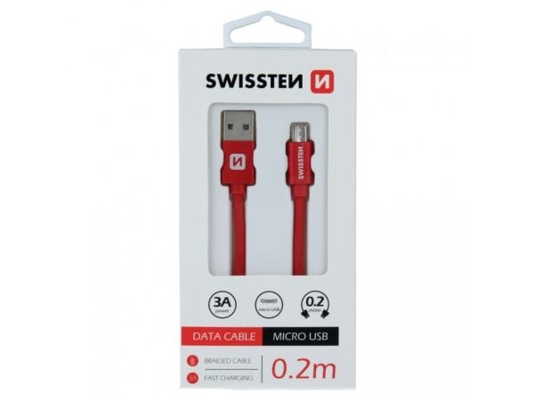 Swissten 71522106, 0,2 m, USB A, Micro-USB B, USB 2.0, 480 Mbit/s, Rød