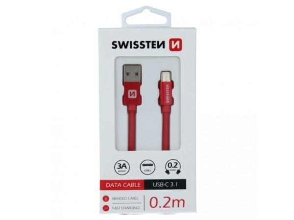 Swissten 71521106, 0,2 m, USB A, USB C, 480 Mbit/s, Rød