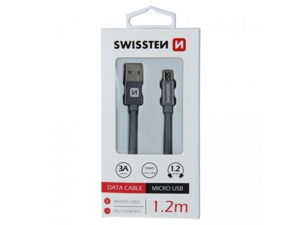 Swissten 71522202, 1,2 m, USB A, Micro-USB B, USB 2.0, 480 Mbit/s, Harmaa