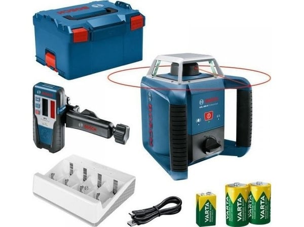 BOSCH roterende laser GRL 400 H + mottaker LR 1 + batterier + lader VARTA LB ...
