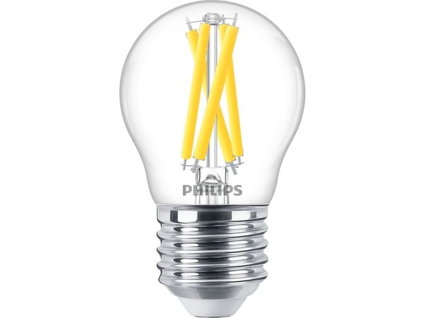 Philips - LED-filamentlyspære - form: P45 - klar finish - E27 - 3.4 W (ekvivalent 40 W) - klasse D - varmt hvitt lys - 2200-2700 K