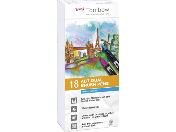 Marker Tombow ABT Dual Brush 18P-1 primærfarver (18 stk.)