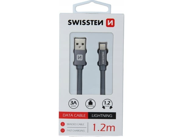 Swissten 71523202, 1,2 m, USB A, Lightning, Hankjønn, Hankjønn, Grå