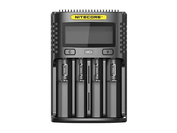 Nitecore UMS4, Lithium Iron Phosphate (LiFePO4), Lithium-Ion (Li-Ion), Nikkel-kadmium (NiCd), Nikkelmetallhydrid..., AA, AAA, AAAA, C, D