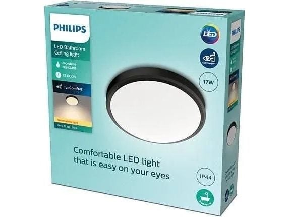 Philips Doris CL257 taklampe, rund, svart, IP44, 1500 lm, 2700K