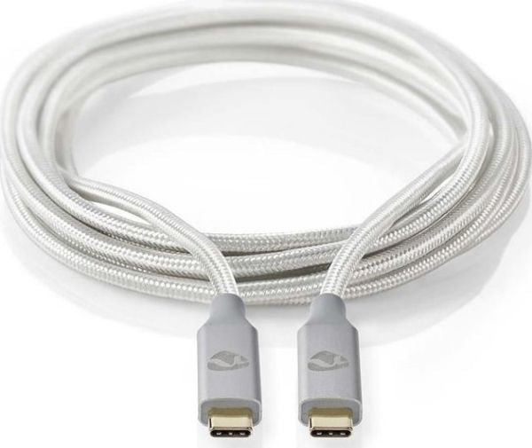 Nedis - USB-kaapeli - USB-C (han) til USB-C (han) - USB 3.2 Gen 2 - 5 A - 2 m - sølv - sølv