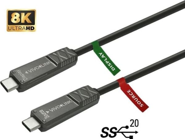 VivoLink - USB-kabel - 24 pin USB-C (hann) til 24 pin USB-C (hann) - USB 3.2 Gen 2 / DisplayPort 1.4 - 5 - 20 V - 10 m - svart