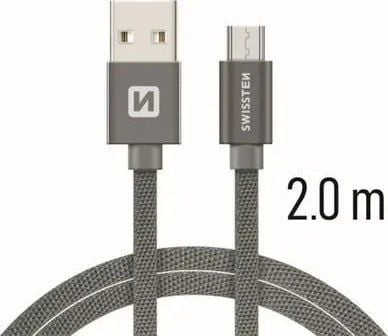 Swissten 71522302, 2 m, USB A, Micro-USB B, 0,48 Gbit/sek., Grå