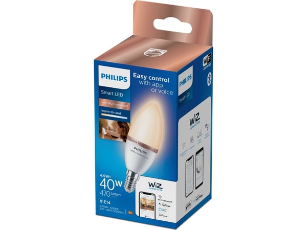 Philips Mignion 4,9 W (tilsvarer 40 W) C37 E14, Wi-Fi/Bluetooth, Wi-Fi 4 (802.11n), 802.11b, 802.11g, LED, E14, C37, 2700 K