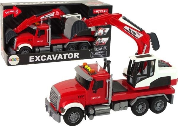 LeanToys lastebil med gravemaskin, vinsj, lyd og lys