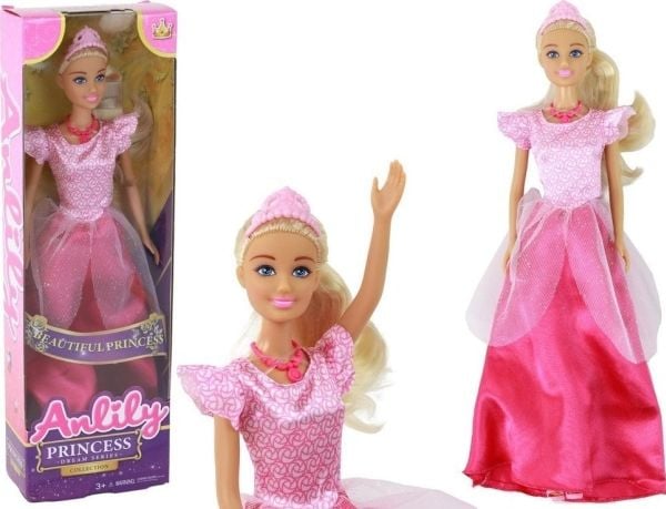 LeanToys docka för barn Anlily prinsessa långt blont hår tiara rosa klänning