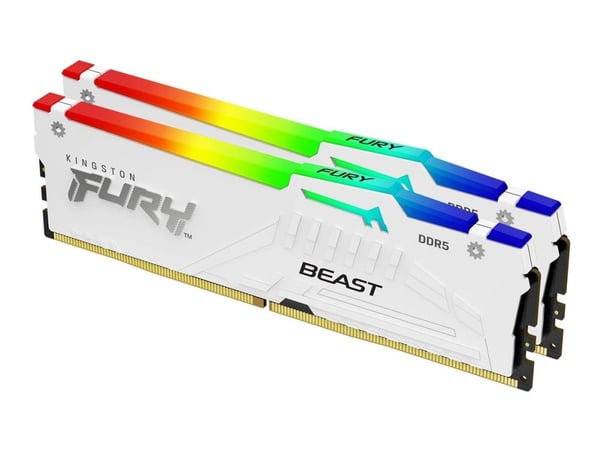 Kingston Technology FURY Beast 32 Gt 6000 MT/s DDR5 CL36 DIMM (2 kpl:n pakkaus) , valkoinen, RGB, EXPO, 32 GB, 2 x 16 GB, DDR5, 288-pin DIMM, Valko...