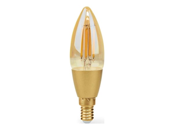 Nedis SmartLife - LED-filamentlyspære - form: stearinlys - E14 - 4.9 W (ekvivalent 40 W) - klasse F - varmt hvitt lys - 1800-3000 K - gyllen