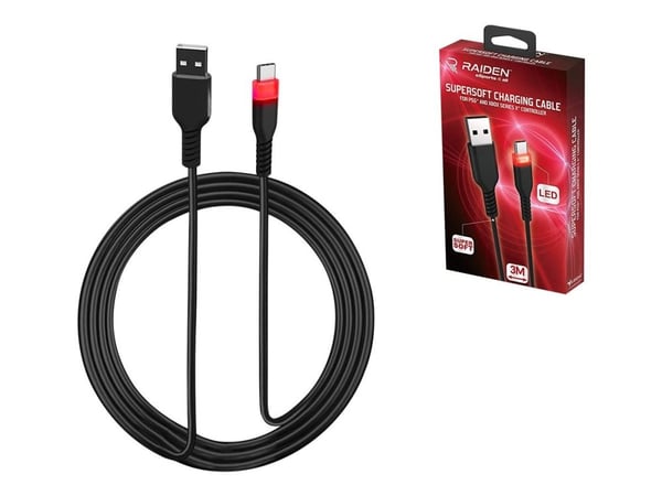 Raiden - USB-kabel - USB (hane) till USB-C (hane) röd LED-bakgrundsbelysning - 3 m - för Sony DualSense