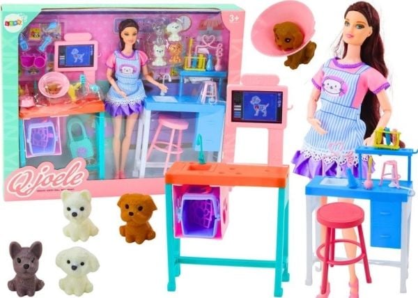 LeanToys dukkesett veterinærklinikk med møbler og tilbehør