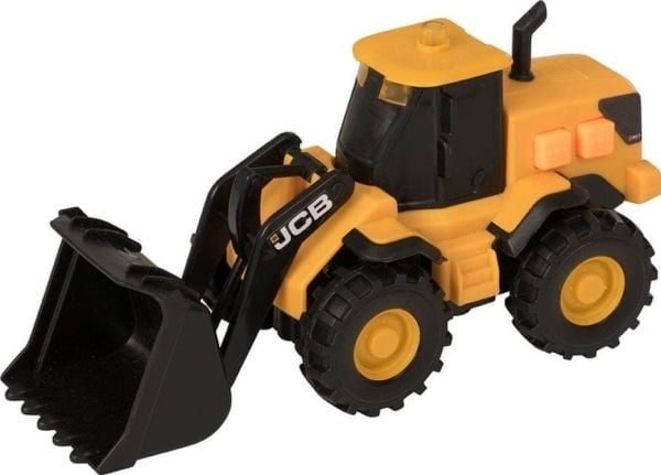 Pieni JCB-kuormaaja, jossa on valot ja äänet