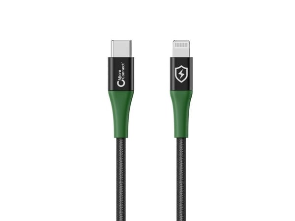 Microconnect MC-SMART USB C-L-2, 2 m, Lightning, USB C, Uros, Uros, musta, Vihreä