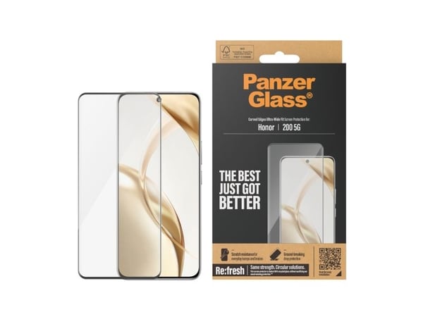 PanzerGlass - Skjermbeskyttelse for mobiltelefon - ultra-bred passform, buede kanter - glass - rammefarge svart - for Honor 200