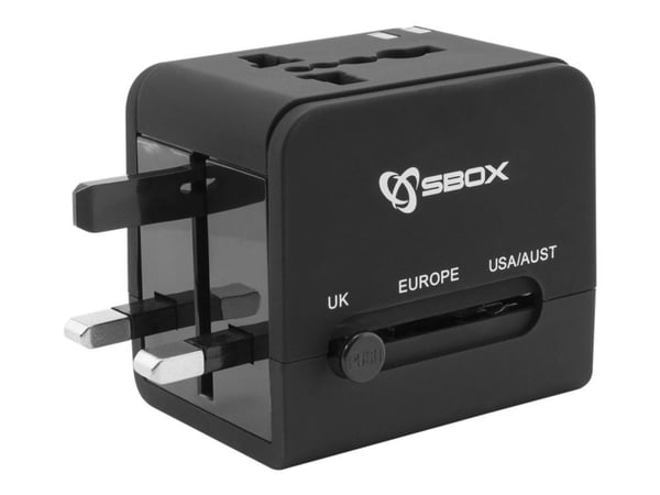 Sbox Technology Sbox TA-23 Yleismatkasovitin, jossa on kaksi USB-laturia