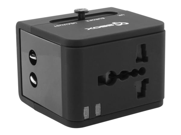 SBOX TA-23 - Strømadapter - 3 utgangskontakter (2 x USB, strøm) - svart
