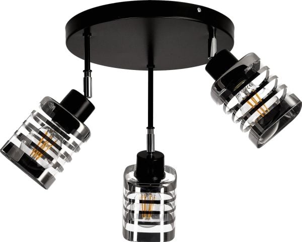 Taklampe Orno SIENA 3P E27, takarmatur maks. 3x60W, svart, rund sokkel, bevegelige lampeskjermer, ulike nivåer