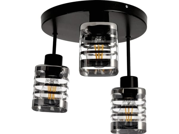 Taklampe Orno SIENA 3P E27, takarmatur, maks. 3x60W, svart, rund sokkel, faste glødelamper, ulike nivåer