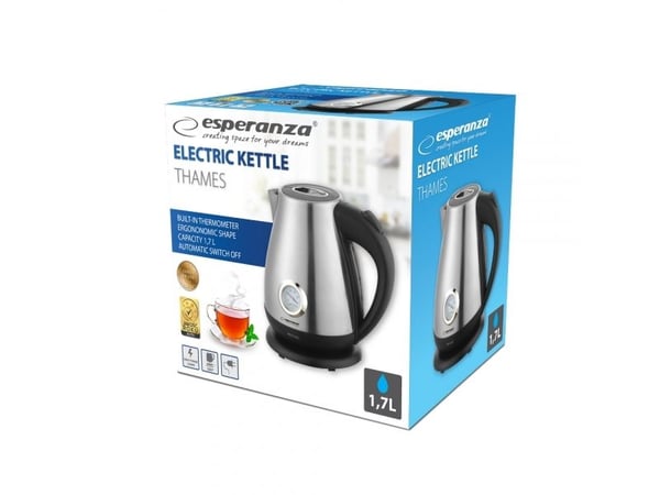Esperanza EKK029, 1,7 L, 2200 W, Svart, Stål, Plast, Rustfritt stål
