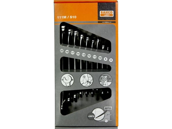 Bahco 111M/S10, 8,9,10,11,12,13,14,17,19,22 mm, Kromfarget, Kromstål, Kromfarget, Matte, Tyskland