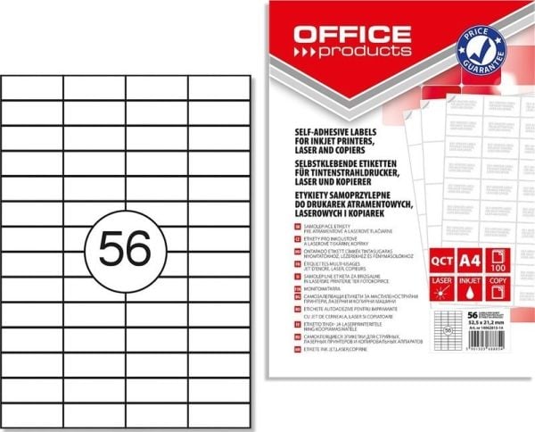 Office Products etiketter A4 52,5x21,2 mm hvit (100)