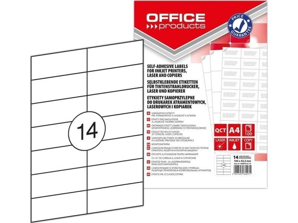 Office Products etiketter A4 105x42,3 mm hvite (100)