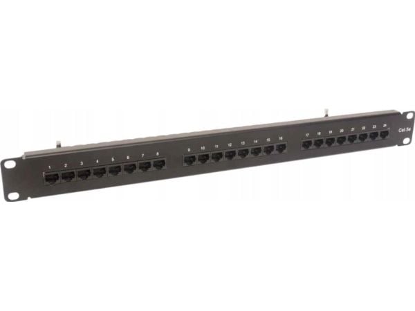 TKH panel kat.5e 19" 1U 24xRJ45 UTP svart med kassett CCAS-PA5E-24UTP-O