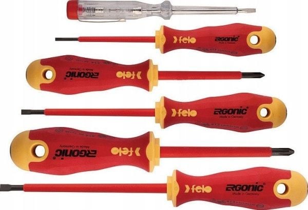 Verktygssats Felo set med 5 skruvmejslar FELO Ergonic VDE + spänningstestare 220-250V + magnetisator