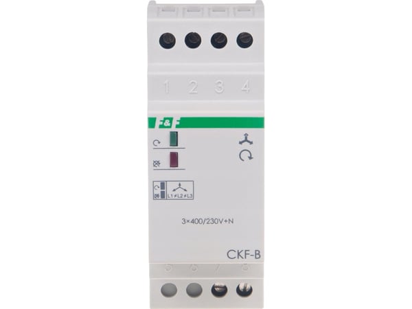 F&F fasföljds- och fasbortfallsrelä F&F CKF-BR-TRMS 10A 1NO/NC, fördröjning 4s, asymmetri 40–80V True RMS för DIN-skena