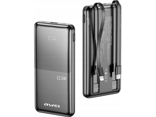 Awei AWEI PowerBank P76K 10000 mAh 22,5 W svart med digitalt display