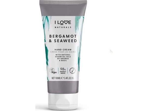 I love Naturals håndkrem for kropp og hender Bergamot & Seaweed 75 ml