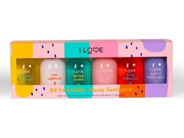 Jeg elsker I Love B.F.Fs dusj- og badegeler 6x100ml